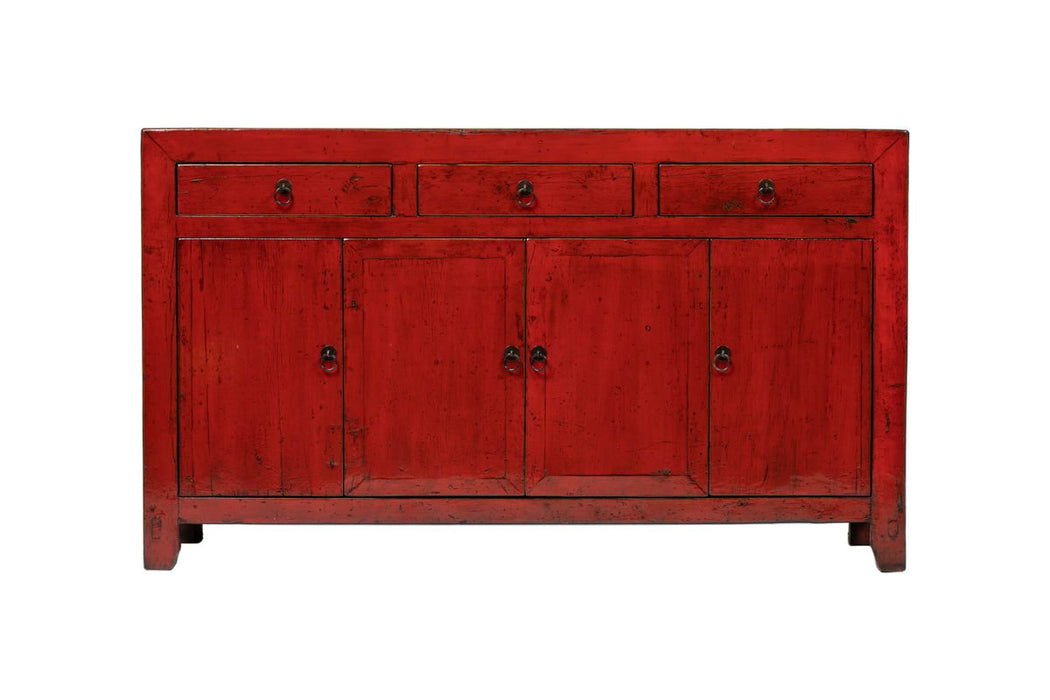 Liu Vintage Red 3 Drawer 4 Door Dongbei Sideboard